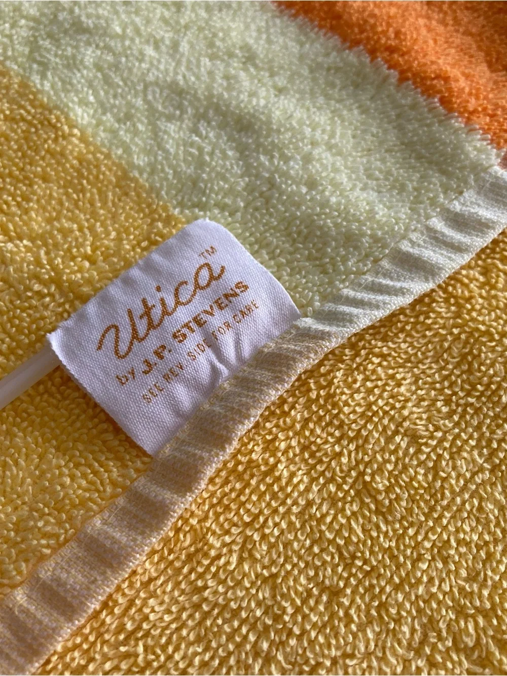 Vintage 1970s Utica, J P Stevens Orange & Yellow Stripe Bath Towels & Washcloths